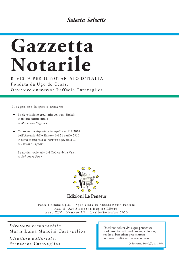 Gazzetta Notarile, Fascicolo Luglio – Settembre 2020