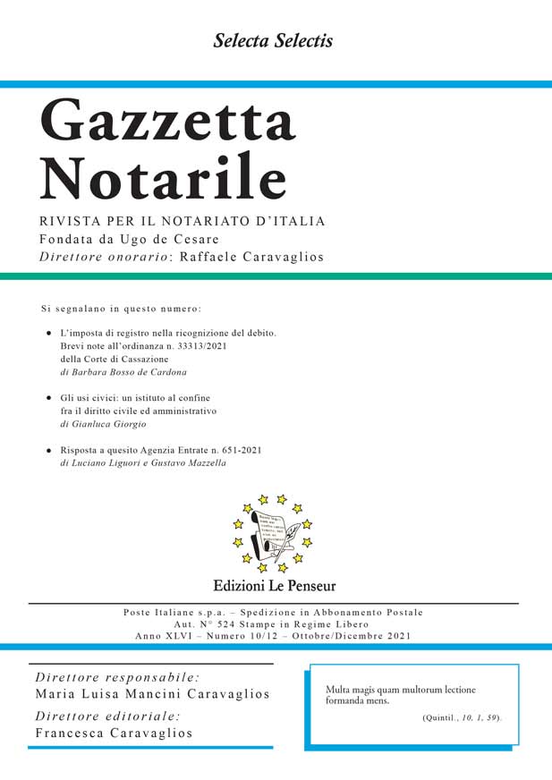 Gazzetta Notarile, Fascicolo Ottobre-Dicembre 2021