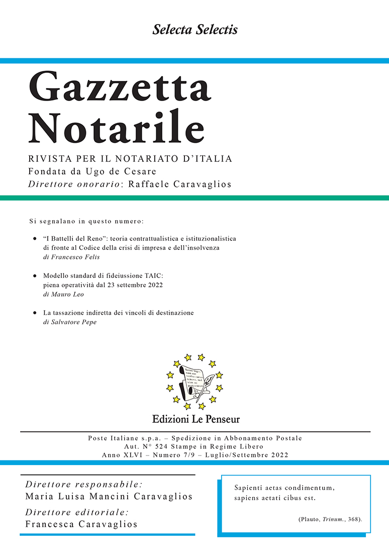 Gazzetta Notarile, Fascicolo Luglio-Settembre 2022