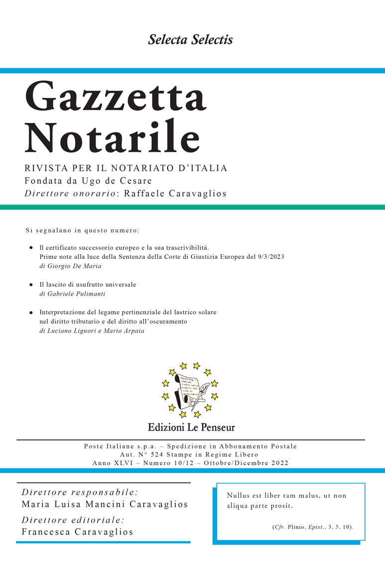 Gazzetta Notarile, Fascicolo Ottobre-Dicembre 2022
